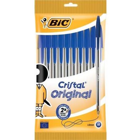Canetas Esferográficas Bic Cristal Original, Pacote com 10 - Ponta Redonda de 1,0 mm - Traço de 0,4 mm - Tinta à Base de Óleo - 