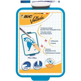 Quadro branco escolar Bic Velleda com duas superfícies: papel branco e quadriculado + 1 marcador azul Velleda + 1 apagador - Dim