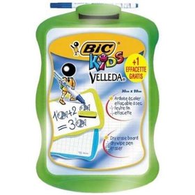 Quadro branco e papel quadriculado Bic Velleda Kids + 1 marcador Velleda azul + 1 apagador - Dimensões: 20x30cm - Cores sortidas
