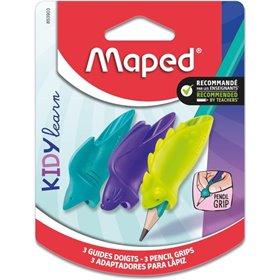 Conjunto de 3 Guias de Aprendizagem para Lápis Maped Kidy - 3 Modelos: Tubarão, Camaleão e Coelho - Adequado para a maioria dos 