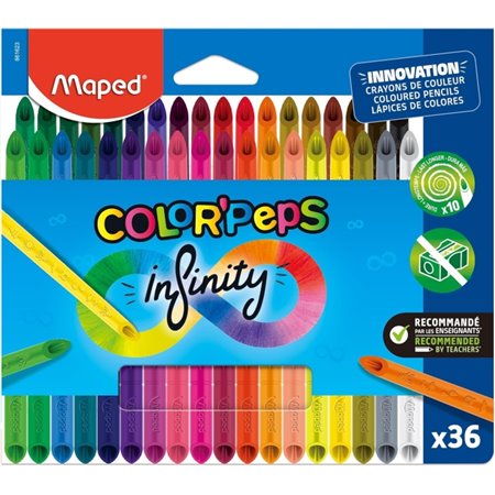 Maped Color'Peps Infinity - Pacote com 36 Lápis de Cor de Longa Duração - Feitos Inteiramente de Grafite - Cores Sortidas