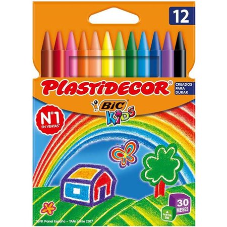 Caixa com 12 giz de cera Bic Kids Plastidecor - Extra resistente - Fácil de apontar - Não mancha