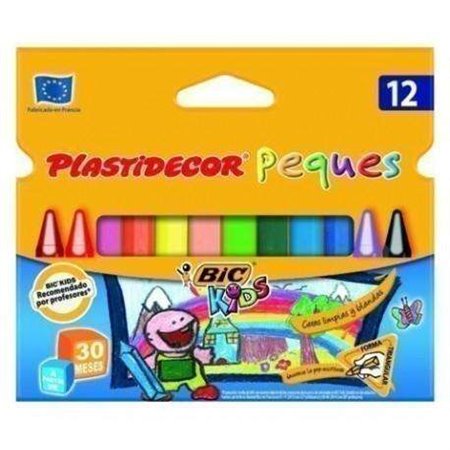 Bic Kids Plastidecor Peques Caixa com 12 giz de cera triangulares - Ideal para crianças pequenas - Textura macia - Não mancha