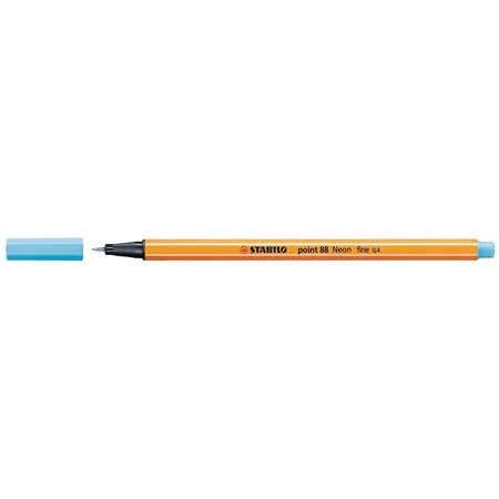 Caneta de fibra Stabilo Point 88 de ponta fina - Espessura da linha: 0,4 mm - Tinta à base de água - Azul neon