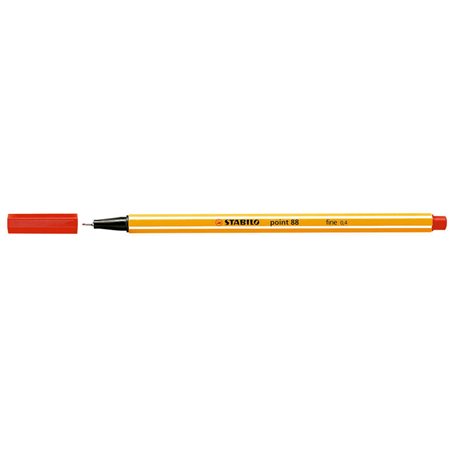 Caneta de fibra Stabilo Point 88 de ponta fina - Espessura da linha: 0,4 mm - Tinta à base de água - Vermelha