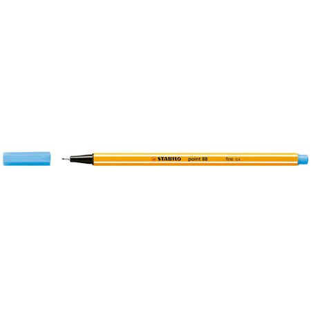 Caneta de fibra Stabilo Point 88 de ponta fina - Espessura da linha: 0,4 mm - Tinta à base de água - Azul claro