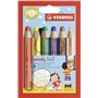 Stabilo Woody 3 em 1 - Conjunto com 6 Lápis de Cor - Lápis de Cor, Giz de Cera e Aquarela, Tudo em Um - Mina XXL de 10mm - Cores