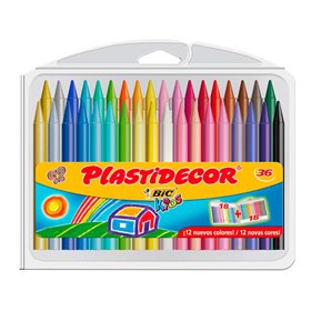 Caixa de giz de cera Bic Kids Plastidecor com 36 unidades - Extra resistente - Fácil de apontar - Não mancha