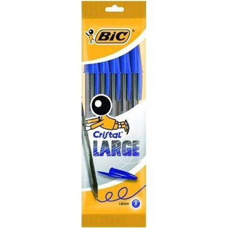 Conjunto de 5 Canetas Esferográficas Bic Cristal - Ponta Redonda de 1,6 mm - Traço de 0,6 mm - Tinta à Base de Óleo - Azul