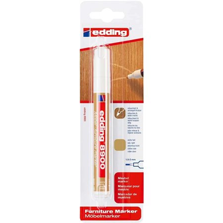 Marcador permanente para móveis Edding 8900 - Ponta redonda de 1,5 a 2 mm - Resistente à luz - Secagem rápida - Cor carvalho cla