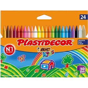 Caixa com 24 giz de cera Bic Kids Plastidecor - Extra resistentes - Fáceis de apontar - Não mancham