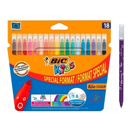 Conjunto de 18 marcadores Bic Kids Couleur - Ponta média - Laváveis - Cores sortidas
