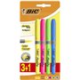 Conjunto de 4 Marcadores Fluorescentes Bic Highlighter Grip - Tinta à base de água - Ponta chanfrada - Espessura da linha entre 