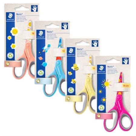 Tesoura escolar Staedtler Noris 965 de 14 cm - Cabo ergonômico macio - Lâminas sem corte - Cores sortidas