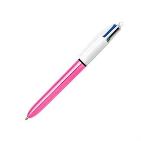 Caneta Esferográfica Retrátil Bic Shine 4 Cores - Ponta de 1mm - Traço de 0,4mm - Tinta à base de óleo - Corpo rosa metálico/bra
