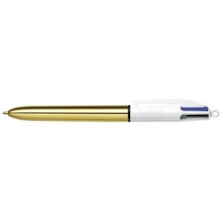 Caneta Esferográfica Retrátil Bic Shine 4 Cores - Ponta de 1mm - Traço de 0,4mm - Tinta à base de óleo - Corpo dourado/branco - 