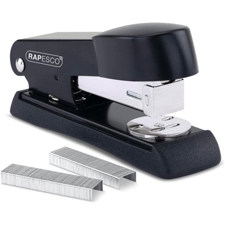 Grampeador de mesa Rapesco Minno 526 em metal - Capacidade para até 20 folhas - Grampos 22/6, 24/6 e 26/6 - Grampeamento com abe