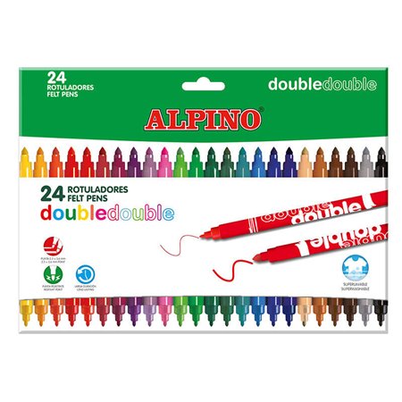 Conjunto duplo Alpino com 24 marcadores de ponta dupla - ponta grossa de 3,6 mm e ponta fina de 2,3 mm - tinta super lavável - i