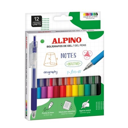 Conjunto de 12 canetas de gel retráteis Alpino Line - Ponta de 0,7 mm - Empunhadura firme - Cores sortidas
