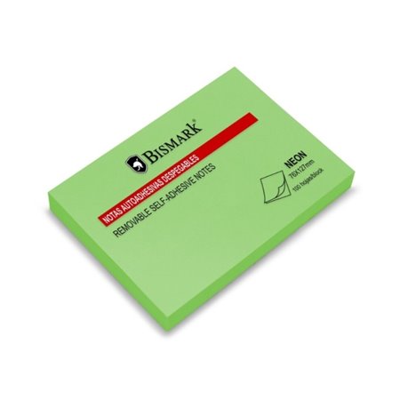 Bloco de notas adesivas Bismark com 100 unidades, 76x127mm - Verde Neon