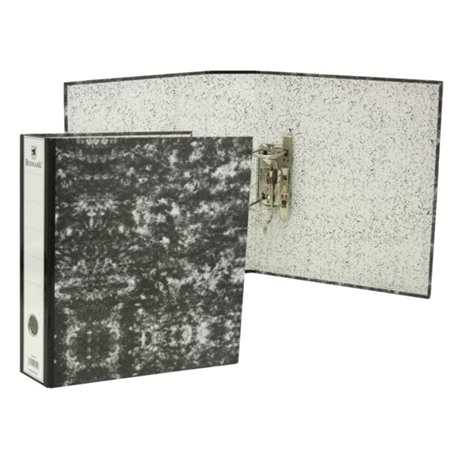 Pasta Bismark AZ Marbled Folio, lombada de 75 mm - cartão pautado - porta-cartões na lombada - mecanismo de alavanca - preta mar