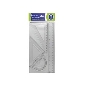 Conjunto de 4 Réguas de Desenho Bismark de Alta Qualidade - Inclui Régua de 30cm, Esquadro de 13cm, Esquadro de 18cm e Transferi