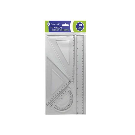 Conjunto de 4 Réguas de Desenho Bismark de Alta Qualidade - Inclui Régua de 30cm, Esquadro de 13cm, Esquadro de 18cm e Transferi