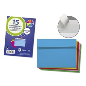 Pacote com 15 envelopes de papel Bismark, 90 g/m² - Dimensões 120 x 165 mm - Fecho autoadesivo - Cores sortidas