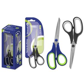 Tesoura de escritório Bismark em aço inoxidável, 19 cm - Cabo ergonômico - Muito leve e durável - Embalagem blister - Cores sort