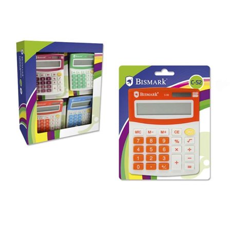 Calculadora escolar Bismark C-52 de 8 dígitos - Funções básicas e memória - Alimentação solar e por bateria - Cores sortidas ale