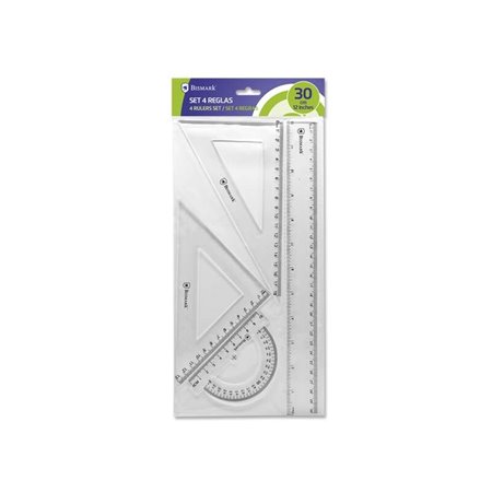 Conjunto de Réguas Escolares Bismark - Inclui régua de 30 cm, esquadro de 12,5 cm, triângulo de 17,5 cm e transferidor de 10 cm 