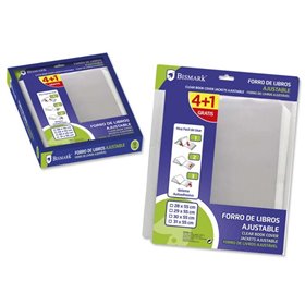 Pacote com 5 capas para livros em polipropileno Bismark de 310 mm - Aba ajustável - Encapamento fácil em 3 etapas - Sem necessid