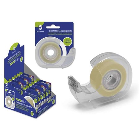 Suporte para rolo de fita adesiva Bismark com fita adesiva transparente - Corpo em plástico - Inclui fita de 33 m x 1,9 cm - Ide