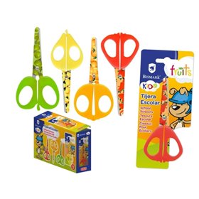 Tesoura Escolar Infantil Bismark Frutas 13cm - Lâminas e Cabos Decorados com Frutas - Cabos de Plástico - Ponta Reta - 4 Modelos