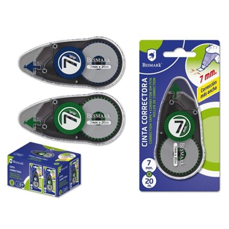 Fita Corretiva Bismark 7mm x 20m - Adesão perfeita ao papel - Embalagem individual - Cores sortidas (aleatórias)