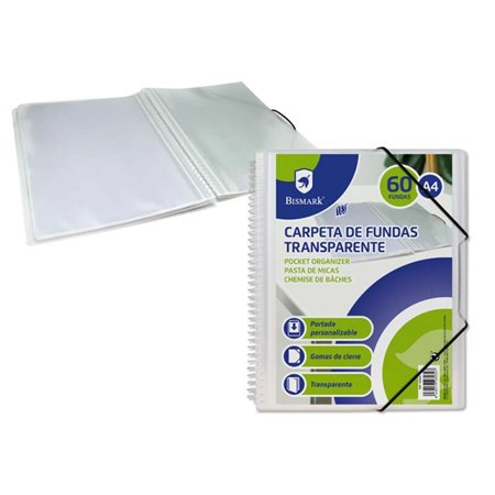 Pasta Espiral Bismark com 60 Folhas Transparentes A4 - Polipropileno - Capa Personalizável - Espiral de Plástico Resistente - Ab
