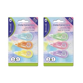 Pacote com 3 fitas corretivas Bismark Mini Pastel 5mm x 5m - Perfeita adesão ao papel - Embalagem blister - Cores pastel sortida