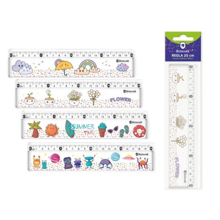 Régua Bismark de 20 cm com contas coloridas no interior - Feita de plástico - Ideal para a escola - 4 modelos diferentes