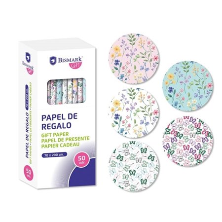 Papel de embrulho Bismark Nature em rolo - Mede 70 cm x 200 cm - 5 designs diferentes - 10 rolos por design