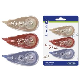 Bismark Be You Pacote com 3 Fitas Corretivas 5mm x 6m - Adesão Perfeita ao Papel - Embalagem Blister - Corpo Macio e Colorido Mo