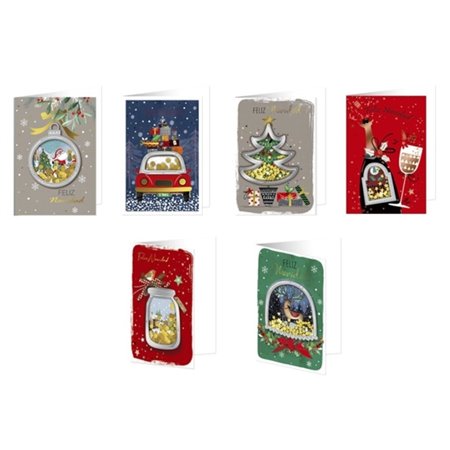 Cartão de Natal Bismark com Envelope - Decorado com Confete - 6 Modelos Diferentes