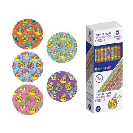 Rolo de Papel de Presente Bismark Emojis - Mede 70cm x 200cm - 5 Estampas Diferentes