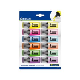 Conjunto de 12 Mini Marcadores Fluorescentes Bismark de Longa Duração - 6 Neon e 6 Pastel - Tinta de Secagem Rápida - Ponta Chan