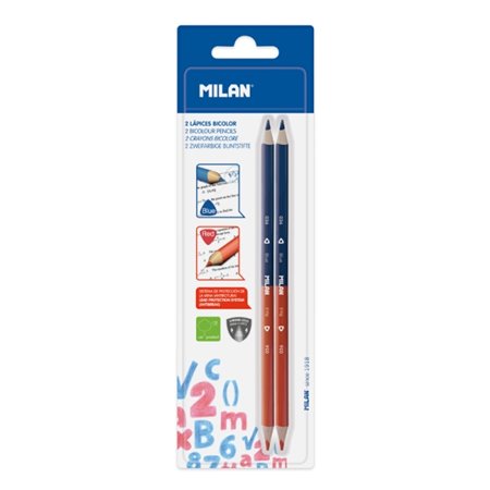 Conjunto de 2 lápis bicolores Milan, vermelho e azul - grafite de 2,9 mm - formato triangular