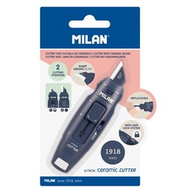 Cortador Milan Collection 430 com lâmina de cerâmica substituível - Lâmina com protetor - Trava de segurança - Azul