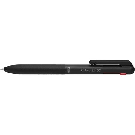 Caneta esferográfica retrátil Pentel Calme de 3 cores, ponta de 0,7 mm - corpo preto - tinta azul, vermelha e preta
