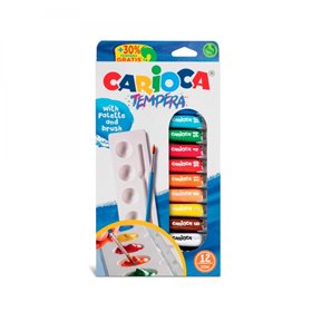 Carioca - Kit com 12 tubos de tinta têmpera de 10ml + pincel e paleta - Alta cobertura - Aplicável em materiais porosos - Cores 