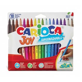 Kit com 18 Marcadores Carioca Joy - Tinta Super Lavável - Ponta Fina de 2,8 mm - Tampa com Trava e Ventilação - Cores Sortidas