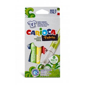 Marcadores para tecido Carioca Fabric, pacote com 6 unidades - Ponta Maxi Ø 6mm - Tinta especial para tecido - Cores permanentes