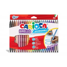 Conjunto de 24 marcadores Carioca Birello - Pontas duplas fina e média - Tinta super lavável e atóxica - Removíveis da pele e te